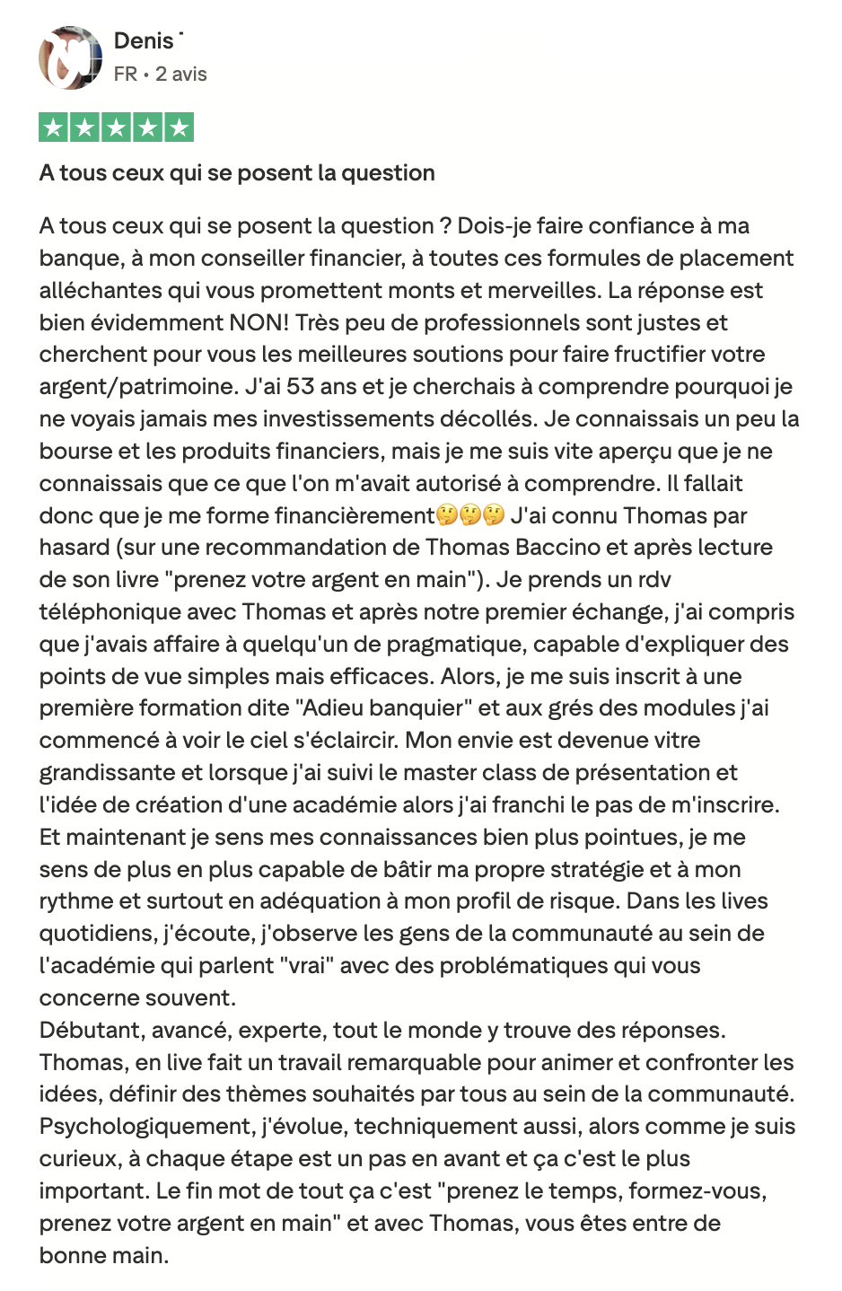 Avis Trustpilot de Denis