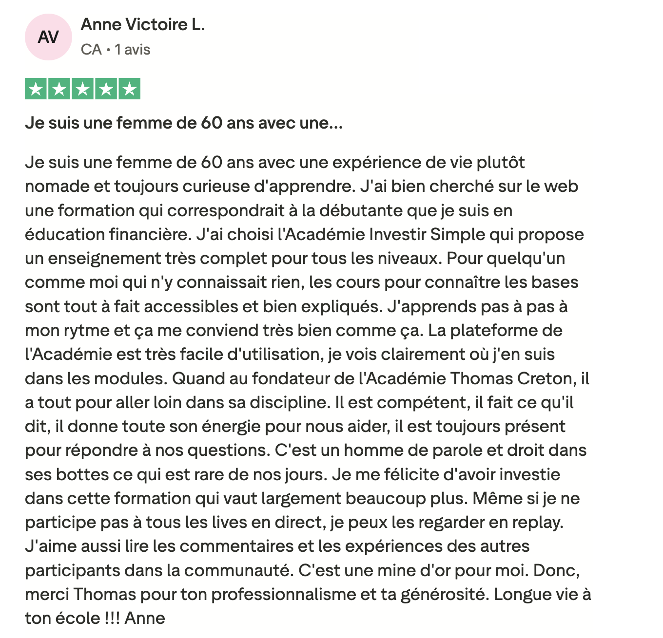Témoignage de Anne Victoire